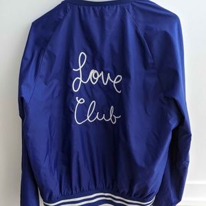 Unisex embroidered sports retro vintage 80s look "Love club" bomber indigo blue